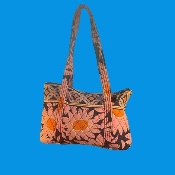 Vera Bradley Quilted Shoulder Bag Pink & Orange Floral Pattern Cotton Zip Closur - Picture 1 of 8